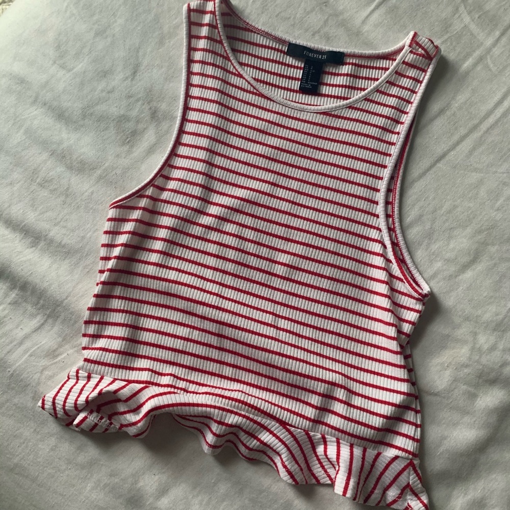 Red & White Flounce Croptop